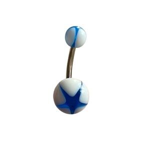 Blue/White Star Acrylic Balls Steel Belly Rings -  Banana Barbell - Steel